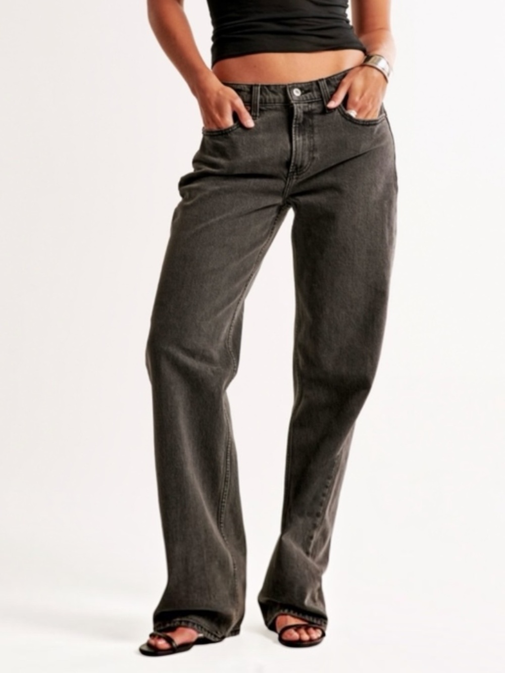 Abercrombie & Fitch The 90s Baggy Low Rise Curve Love In Dark Gray 28/6 Long